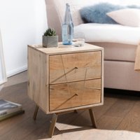 FineBuy Nachtkonsole aus Mango Massivholz mit 2 Schubladen – moderner Nachttisch für Boxspringbetten im Natur Design, Nachtkästchen handgefertigt 40x56x40 cm – Ansicht 1