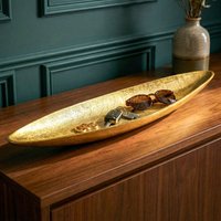 FineBuy Dekoschale Gold Aluminium Schale - Design Tischdeko Metall Wohnzimmer - Alu Wohnaccessoire Modern - Metallschale Dekoration - Aluschale lang schmal Hand – Ansicht 1