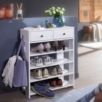 FineBuy Design Schuhregal 60 x 79 x 24 cm Flurregal Weiß, Regal mit zwei Schubladen, Hohes Standregal mit 4 Fächern – Ansicht 1