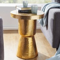 FineBuy Beistelltisch rund 43 cm Metall - Orientalischer Design Wohnzimmertisch Aluminium - Hammerschlag Alu kleiner Couchtisch - Dekotisch