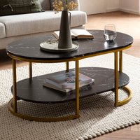 FineBuy Couchtisch 100x60x45 cm Marmor Optik, Design Wohnzimmertisch Rechteckig, Lounge Sofatisch mit Ablage, Kaffeetisch Modern mit goldenem Metallgestell – Ansicht 1