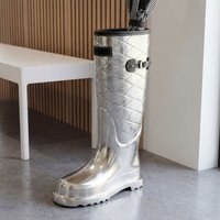 FineBuy Schirmständer Aluminium Silber 44cm Stiefel Form - Design Regenschirmständer - Ausgefallener Alu Schirmhalter - Moderne Flur Schirmaufbewahrung Handmade