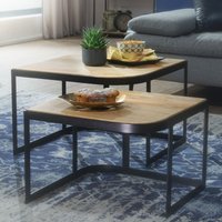 FineBuy Couchtisch 2er Set Mango Massivholz / Metall Wohnzimmertisch Braun, Industrial Satztisch Beistelltisch Metallbeine Schwarz, Tischset 2-teilig Satztisch  – Ansicht 1