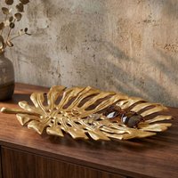 FineBuy Dekoschale Aluminium 36cm Monstera Blattform - Design Standdeko Obstschale Metall - Schmuckteller Tisch Deko - Dekoteller Blatt - Schmuckschale Schale D