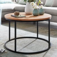 FineBuy Couchtisch rund 70 cm aus MDF Holz & Metall Skandinavisches Eiche Design – moderner Wohnzimmertisch mit stabilem Metallgestell, eleganter Beistelltisch  – Ansicht 1