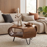 FineBuy Couchtisch Mango Massivholz 60cm Organische Form - Design Wohnzimmertisch mit Stauraum - Sofatisch mit Metallbeine - Beistelltisch mit Ablage Industrial – Ansicht 1