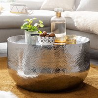 FineBuy Design Couchtisch rund 60 cm aus Metall - Handgefertigter Aluminium Wohnzimmertisch mit Hammerschlag - Orientalischer runder Alu Sofatisch – Ansicht 1