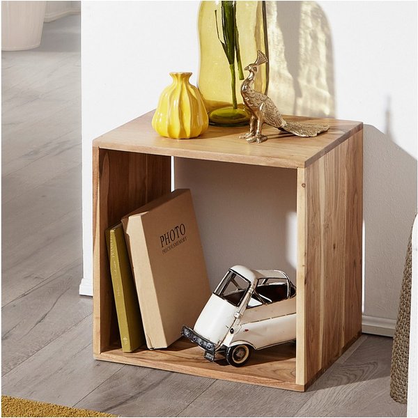 FineBuy Standregal Massivholz 43,5 cm Cube Regal Holzregal Naturprodukt Beistelltisch Landhausstil