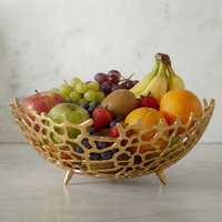 FineBuy Obstschale Rund Schale Metall 46cm Tischdeko - Moderner Obstkorb mit Fuß aus Aluminium - Elegante Dekoschale - Alu Früchtekorb Handmade – Ansicht 1