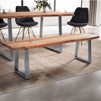 FineBuy Esszimmerbank 180x40x45,5 cm Akazie Massivholz / Metall mit Baumkante, Esstischbank Holzbank Massiv ohne Lehne, Küchenbank Chrom Essbank Modern, Sitzban – Ansicht 1