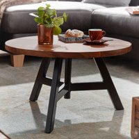 FineBuy Couchtisch Sheesham Massivholz rund Ø 60 cm | Wohnzimmertisch im Industrial Design mit stabilem Metallgestell | Handgefertigter Echtholz Tisch modern &  – Ansicht 1