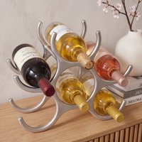 FineBuy Design Aluminium Weinregal 6 Flaschen in Silber 24cm, Flaschenregal Wein Zubehör Edel modern Alu Flaschenständer liegend – Ansicht 1