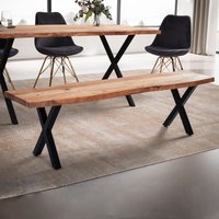 FineBuy Esszimmerbank 180x40x45,5 cm Akazie Massivholz / Metall mit Baumkante, Esstischbank Modern, Holzbank Massiv ohne Lehne, Küchenbank Essbank mit X-Beinen,