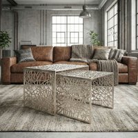 FineBuy 2er Set Couchtisch Aluminium - Design Beistelltisch Set - Metalltisch Wohnzimmertisch modern Alu - Sofatisch rechteckig Metall - Loungetisch Set Satztis