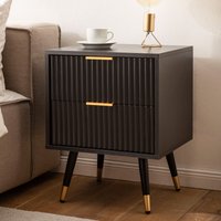 FineBuy Nachtkonsole Schwarz mit Eiche-Dekor 43,5x39x56 cm Nachttisch Modern, Nachtkommode Boxspringbett mit Schubladen, Nachtkästchen mit Stauraum – Ansicht 1