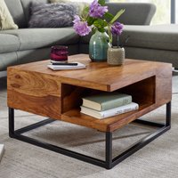 FineBuy Couchtisch 60x60x34,5 cm Sheesham Massivholz / Metall Sofatisch Eckig, Wohnzimmertisch mit Stauraum, Kaffeetisch Massiv, Kleiner Tisch Beistelltisch Woh