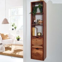 FineBuy Wandregal mit Schubladen 35x150x30 cm Sheesham Massivholz Hängeregal, Großes Design Schweberegal Modern, Regal Hängend Wohnzimmer, Bücherregal Wand Schw