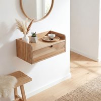 FineBuy Wandregal Akazie Massivholz 45x30cm Schwebendes Regal mit Schublade - Design Schweberegal - Hängeregal Holz - Wandboard Handmade – Ansicht 1