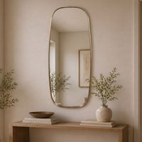 FineBuy Wandspiegel Glas 122x46cm Gold Oval - Design Flurspiegel - Großer Hängespiegel mit Metall Rahmen - Schlafzimmerspiegel Modern - Deko Spiegel Handmade – Ansicht 1