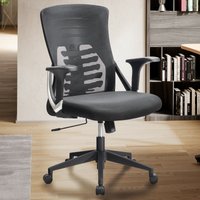 FineBuy Bürostuhl Mesh-Bezug Schreibtischstuhl bis 120 kg, Drehstuhl höhenverstellbar mit Lendenwirbelstütze, Stoff-Schreibtischsessel ergonomisch mit Armlehnen