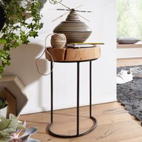 FineBuy Beistelltisch Massiv-Holz Wohnzimmer-Tisch Metallbeine Landhaus-Stil Baumstamm-Form Echt-Holz Farbe wählbar