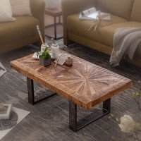FineBuy Couchtisch Mango Massivholz 105x55 cm rechteckig · Wohnzimmertisch mit Sternmuster Tischplatte · Massivholztisch mit Metall Kufengestell im Industrial D – Ansicht 1
