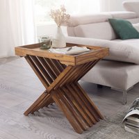 FineBuy Beistelltisch Massivholz Design Klapptisch Serviertablett und Tisch-Gestell klappbar Landhaus-Stil Couchtisch Echt-Holz Natur-Produkt – Ansicht 1