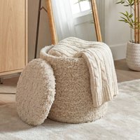FineBuy Sitzhocker mit Stauraum aus Wolle 40cm Beige Stoff Rund - Design Boho Stoffhocker mit abnehmbarem Deckel - Polsterhocker Schminktisch Hocker - Beistellh – Ansicht 1