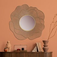 FineBuy Design Wandspiegel rund gold 77 cm groß - Flur Spiegel mit Goldrahmen Blüten - Dekospiegel modern für die Wand - Garderobenspiegel