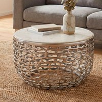 FineBuy Design Metall Couchtisch mit weißer Marmor Tischplatte 60 cm rund - Aluminium Wohnzimmertisch Modern - Loungetisch Alu Beistelltisch Wohnzimmer Handmade – Ansicht 1