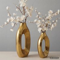 FineBuy Dekovase 2er Set Metall - Design Blumenvase Groß - Metallvase Modern - Standvase für Blumen und Trockenblumen Hoch - Wohnzimmer Deko - Wohndeko Handmade