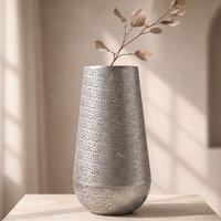 FineBuy Dekovase Metall 47cm - Design Blumenvase Groß - Metallvase Modern - Bodenvase rund für Trockenblumen - Standvase Hoch - Wohnzimmer Deko - Wohndeko Handm