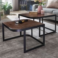 FineBuy Couchtisch 2er Set Mango Massivholz / Metall Wohnzimmertisch Braun, Industrial Satztisch Beistelltisch Metallbeine Schwarz, Tischset 2-teilig Satztisch 