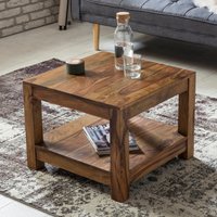 FineBuy Couchtisch Massivholz 60x60 cm · Quadratischer Wohnzimmertisch mit Ablage · Handgefertigter Echtholztisch im natürlichen Design – Ansicht 1