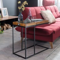 FineBuy Beistelltisch 69 x 65 x 34 cm Sheesham massiv Holz Metallgestell, Design TV-Tray Tabletttisch Wohnzimmer, Kleiner Serviertisch Naturholz, Abstelltisch H – Ansicht 1