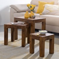 FineBuy 3er Set Satztisch Massivholz Sheesham Wohnzimmertisch Beistelltisch braun Naturholz Couchtisch Echtholz Anstelltisch – Ansicht 1