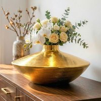 FineBuy Tischvase Aluminium 35cm - Dekovase rund - Metall Vase modern - Wohnzimmer Deko Alu - Design Vase flach Tisch Dekoration - Pflanzgefäß Handmade