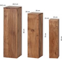 FineBuy Beistelltisch 3er Set Massivholz Satztisch Quadratisch Modern, Säulentisch Pflanzentisch 3-teilig, Blumenständer Blumentisch Wohnzimmer, Pflanzenhocker 
