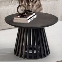 FineBuy Couchtisch Mango Massivholz rund Ø 60 cm Schwarz · Moderner Wohnzimmertisch mit offenem Gittergestell · Handgefertigter Sofatisch im Fächer Japandi Desi