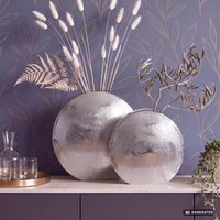 FineBuy Deko Vase 2er Set Aluminium Blumenvase Modern, Dekovase Rund 2-teilig für Blumen, Alu Tischvase Wohndeko Metall Tischdeko Handgefertigt