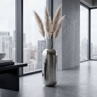 FineBuy Bodenvase Aluminium Silber - Dekovase groß - Standvase rund modern - Vase Metall für Blumen - Design Wohnzimmer Deko - Wohndeko Handmade – Ansicht 1