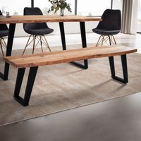 FineBuy Esszimmerbank Akazie Massivholz / Metall mit Baumkante, Esstischbank Modern, Holzbank Massiv ohne Lehne, Küchenbank Essbank mit U-Beinen, Sitzbank Esszi