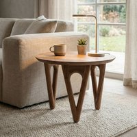 FineBuy Couchtisch Rund 60 cm Wohnzimmertisch Akazie Massivholz - Sofatisch Holz - Loungetisch Modern - Massiver Design Tisch - Beistelltisch Landhaus Handmade – Ansicht 1