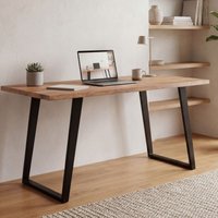 FineBuy Schreibtisch 120x60x76 cm Akazie Massivholz / Metall Computertisch Baumkante, Homeoffice Bürotisch Massiv mit U-Beinen in Schwarz, Holztisch Laptoptisch
