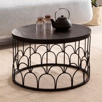 FineBuy Couchtisch Mango Massivholz rund Ø 60 cm Schwarz · Wohnzimmertisch mit Metallgestell · Handgefertigter Sofatisch im Art-Deco Industrial Design – Ansicht 1