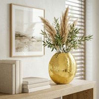 FineBuy Tischvase Metall 40cm - Dekovase Mosaik rund - Vase modern - Wohnzimmer Deko - Design Vase flach Tisch Dekoration Handmade