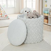 FineBuy Runder Hocker aus Wolle mit Stauraum, Boho Sitzhocker Ø 40 cm x H 45 cm, Abnehmbare Sitzfläche, Dekohocker & Fußhocker in Weiß, Beistellhocker Wohnzimme