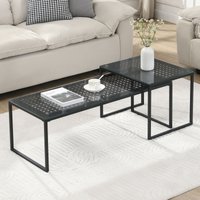 FineBuy Satztisch Glas Metall 2er Set Modern Couchtisch, Design Sofatisch Platzsparend, Wohnzimmertisch Kaffeetisch Rechteckig & Quadratisch – Ansicht 1