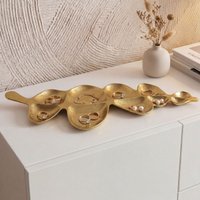 FineBuy Dekoschale Schale Metall 60,5cm Tischdeko - Moderne Metallschale aus Aluminium in Blattform - Elegante Aluschale - Alu Schmuckschale Handmade
