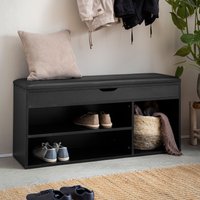 FineBuy Schuhbank mit Sitzfläche Garderoben-Bank 104x51x32 cm Kunstleder Schwarz, Holzbank Klein Gepolstert, Sitzbank Schmal Flur mit Stauraum, Truhenbank Schuh